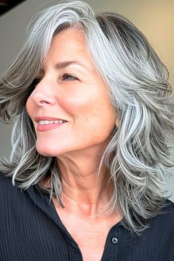 Pastel lavender hair style, soft wavy look inspired by celebrities like Hilary Duff and Kylie Jenner