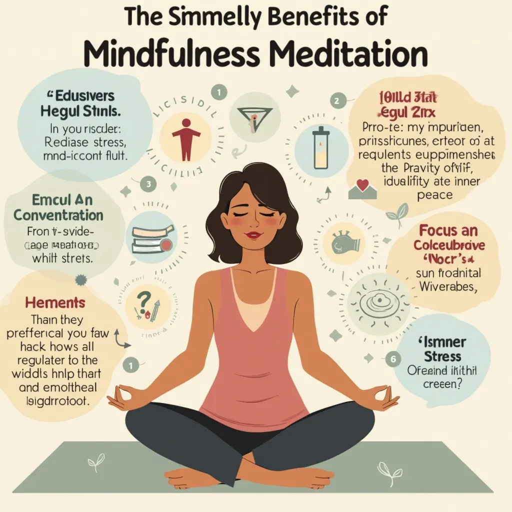 Illustration of mindfulness meditation benefits with calming visuals.