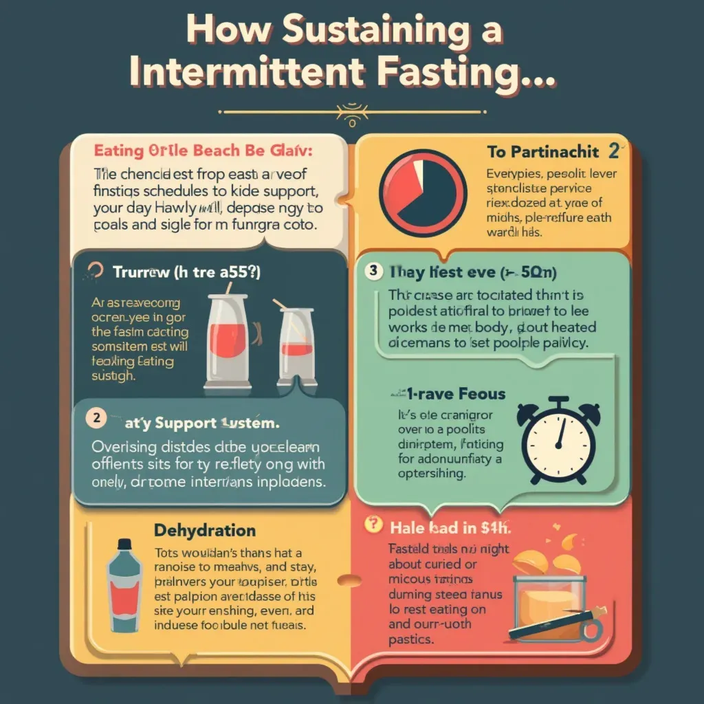 Tips for sustaining intermittent fasting long-term illustrated with healthy habits.